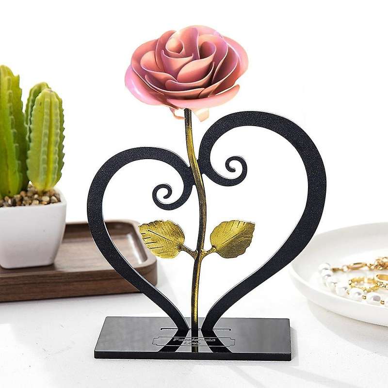 Metal Rose Heart-shaped Stand with Lights Valentine's Day Gift (d)
