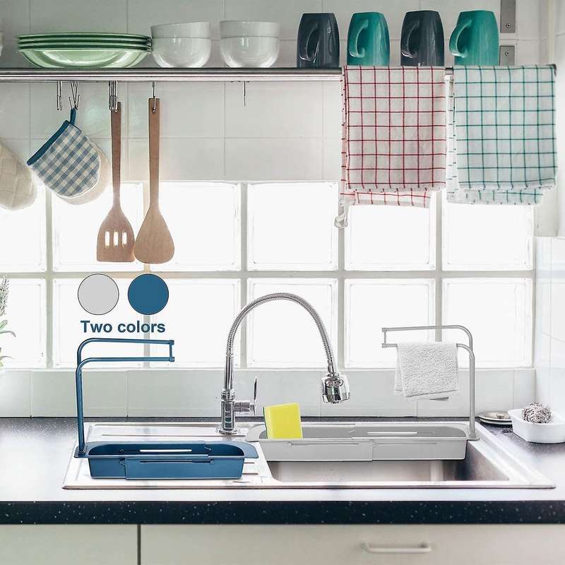 2 Pieces Telescopic Sink Holder Expandable Storage Drain Basket Rack