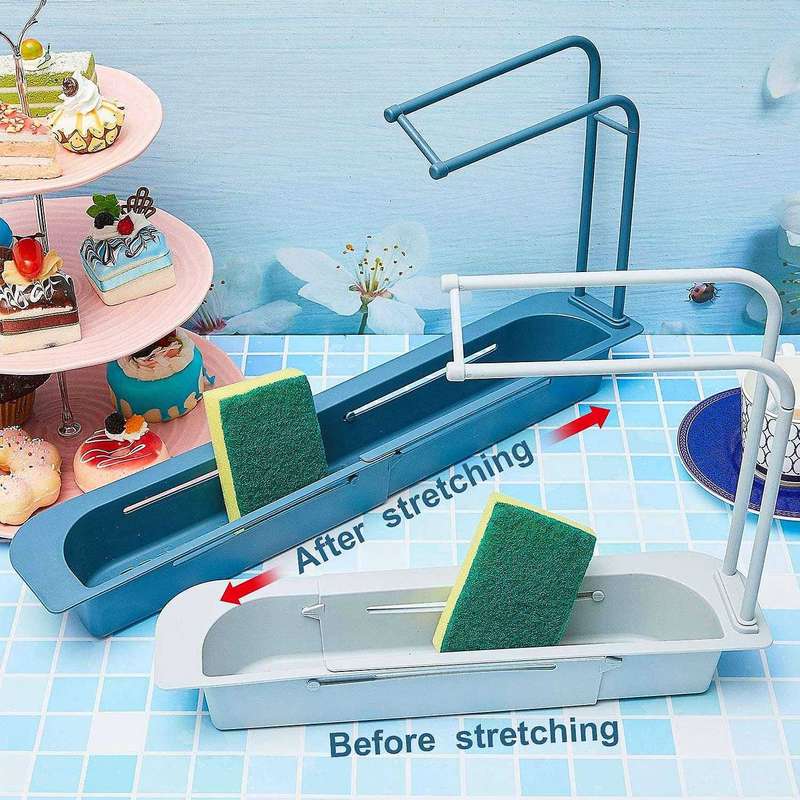 2 Pieces Telescopic Sink Holder Expandable Storage Drain Basket Rack