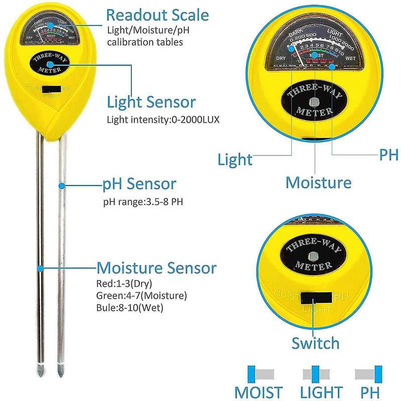 Plant Moisture Meter Light,ph Tester for Garden Ph Water Meter