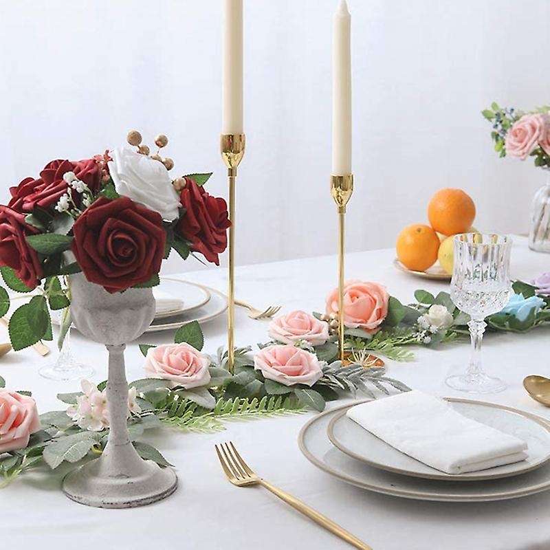 25pcs Real Looking Foam Fake Roses with Stems for Wedding (pink)