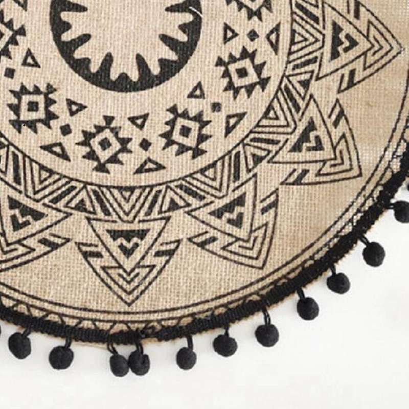 Table Mat 4 Pcs Round 38cm In Diameter Cotton Linen Home Placemat(c)