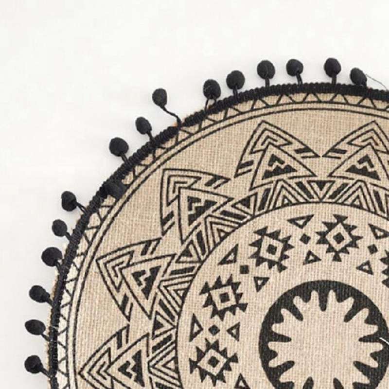 Table Mat 4 Pcs Round 38cm In Diameter Cotton Linen Home Placemat(c)