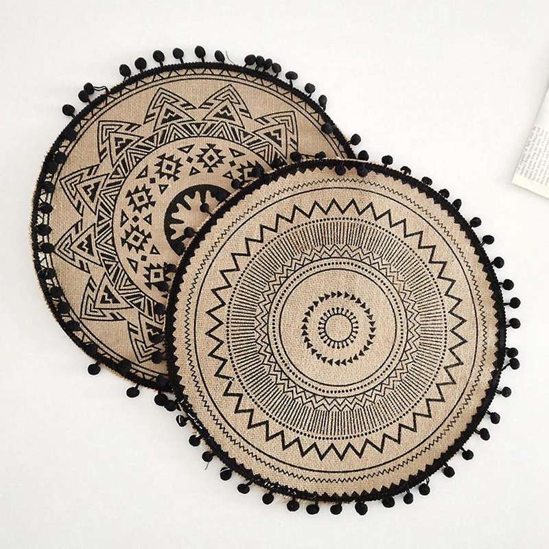 Table Mat 4 Pcs Round 38cm In Diameter Cotton Linen Home Placemat(c)