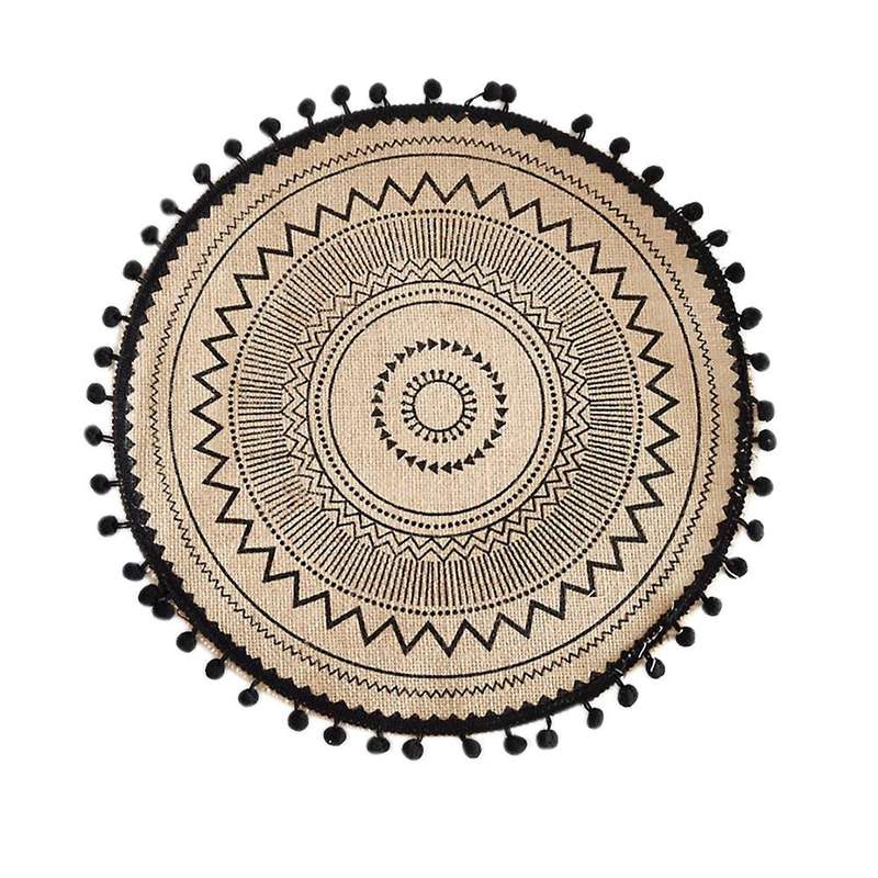 Table Mat 4 Pcs Round 38cm In Diameter Cotton Linen Home Placemat(c)