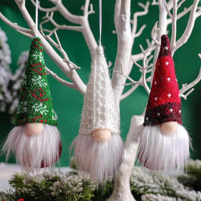 Christmas Knitted Faceless Doll Ornaments for Home Xmas Tree Pendants
