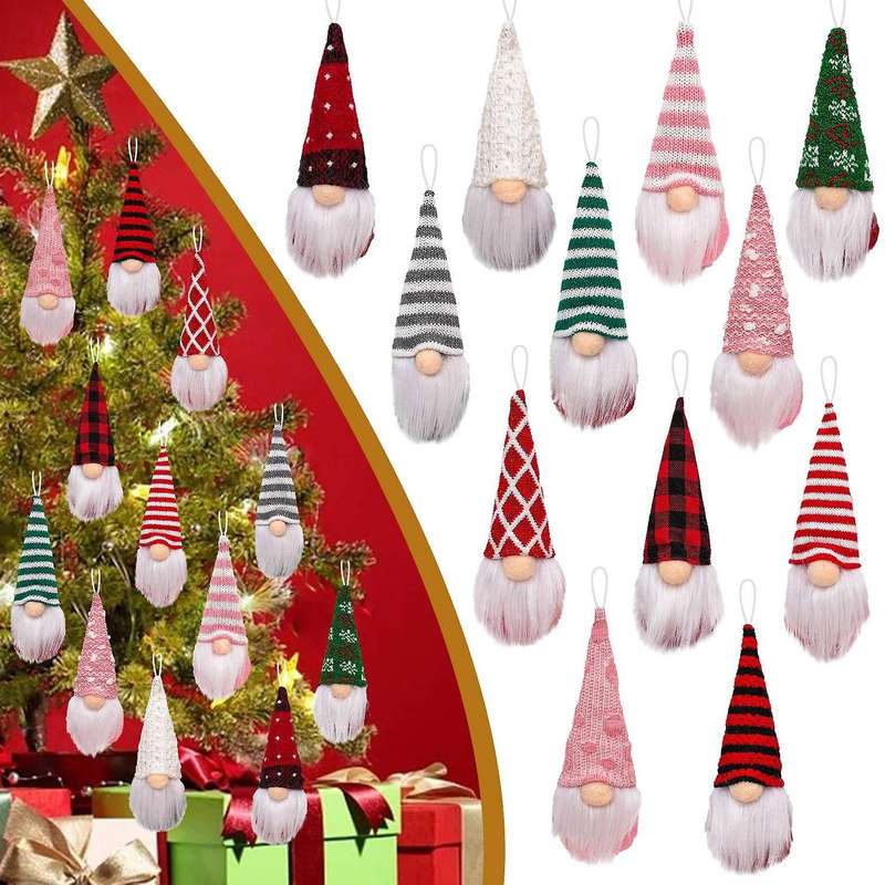 Christmas Knitted Faceless Doll Ornaments for Home Xmas Tree Pendants