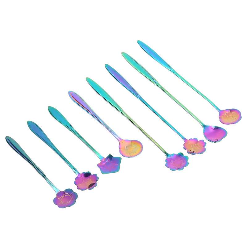 16pcs Flower Spoon Set,2 Different Size Colorful Stainless Steel