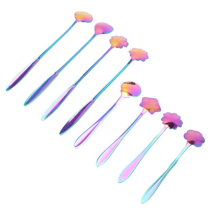 16pcs Flower Spoon Set,2 Different Size Colorful Stainless Steel