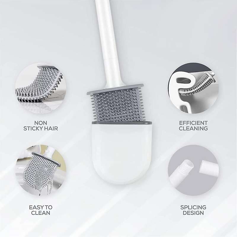 2 Pack,wall-mounted, Deep Cleaner Silicone Toilet Brush White