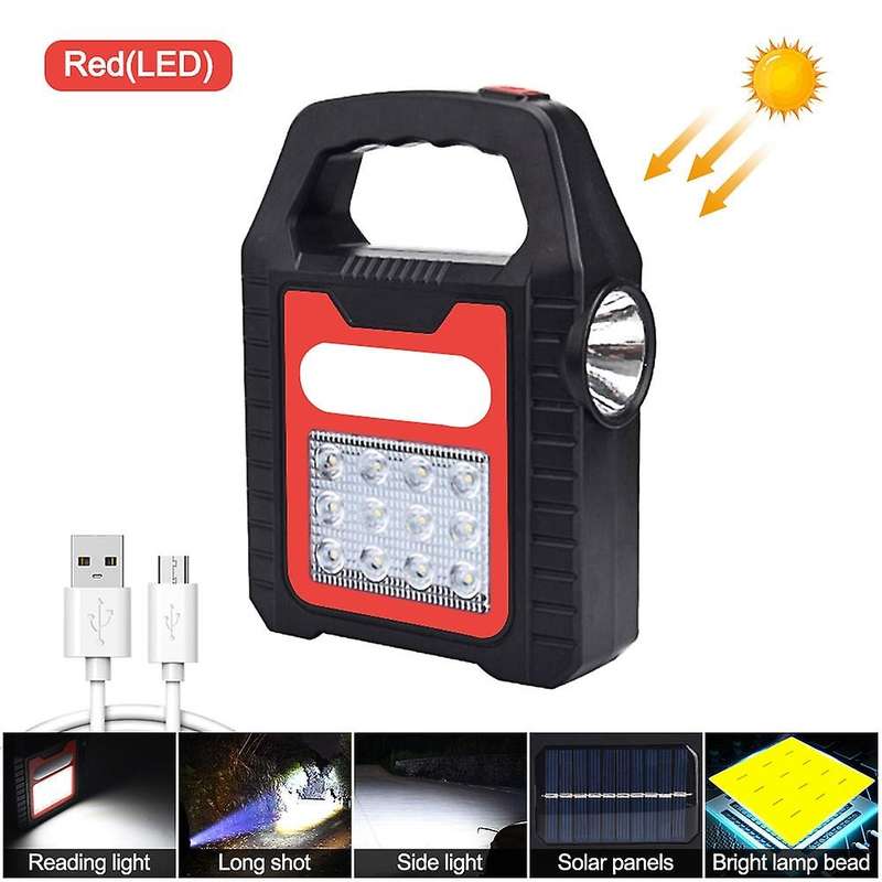 Usb Recharge&solar Energy Led Working Light Camping Flashlight, Red