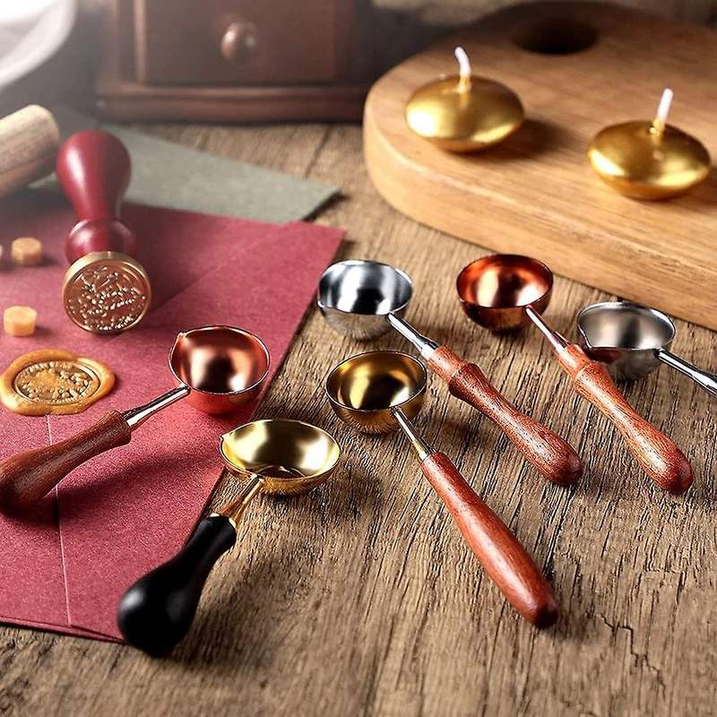 6 Pieces Wax Spoon Big Wooden Handle for Sealing Wax Stamp Envelope