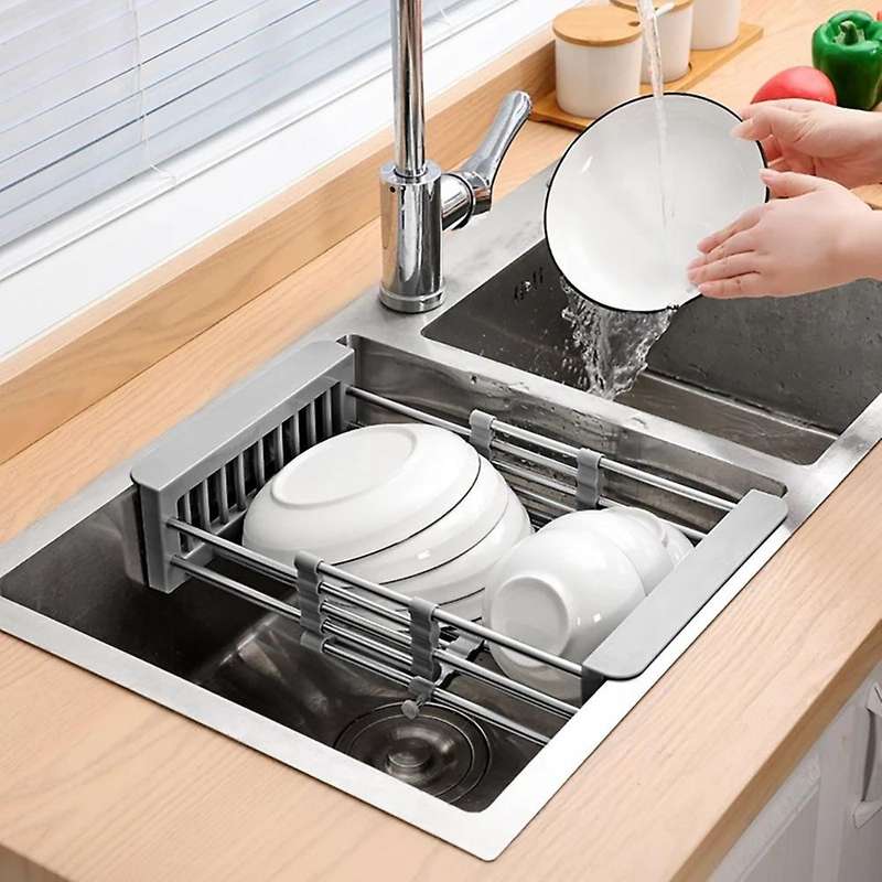 Telescopic Stainless Steel Sink Rack Dish Draining Storage Rack A