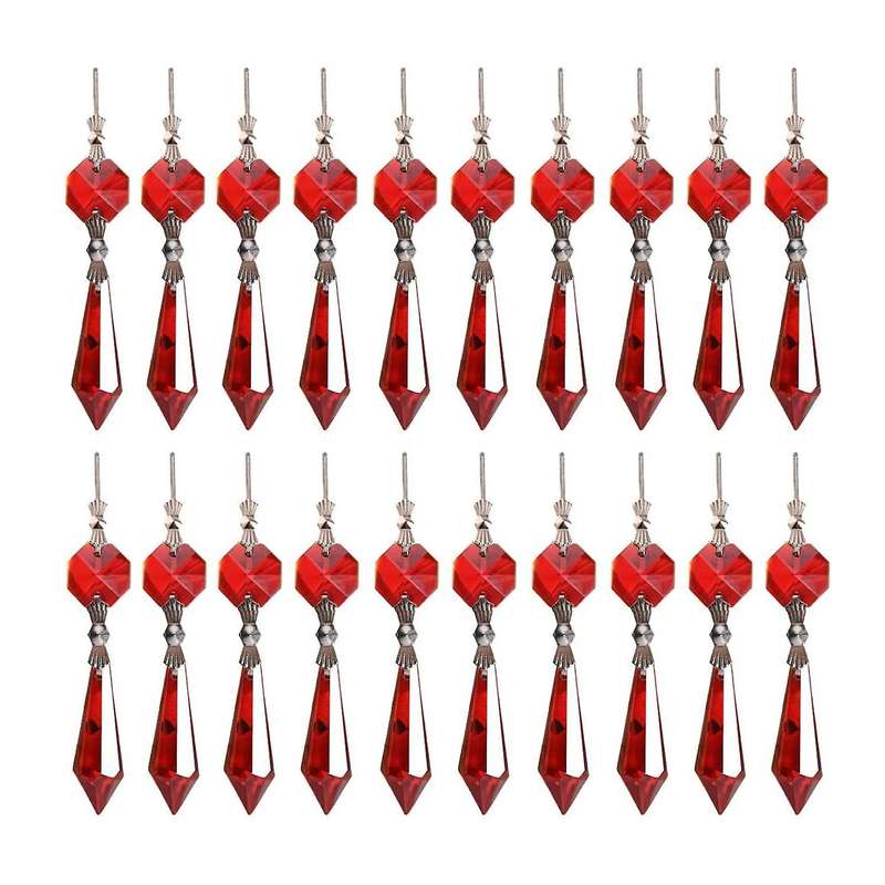 20 Pack Red Glass Chandelier Sun Catcher for Party Christmas Decor