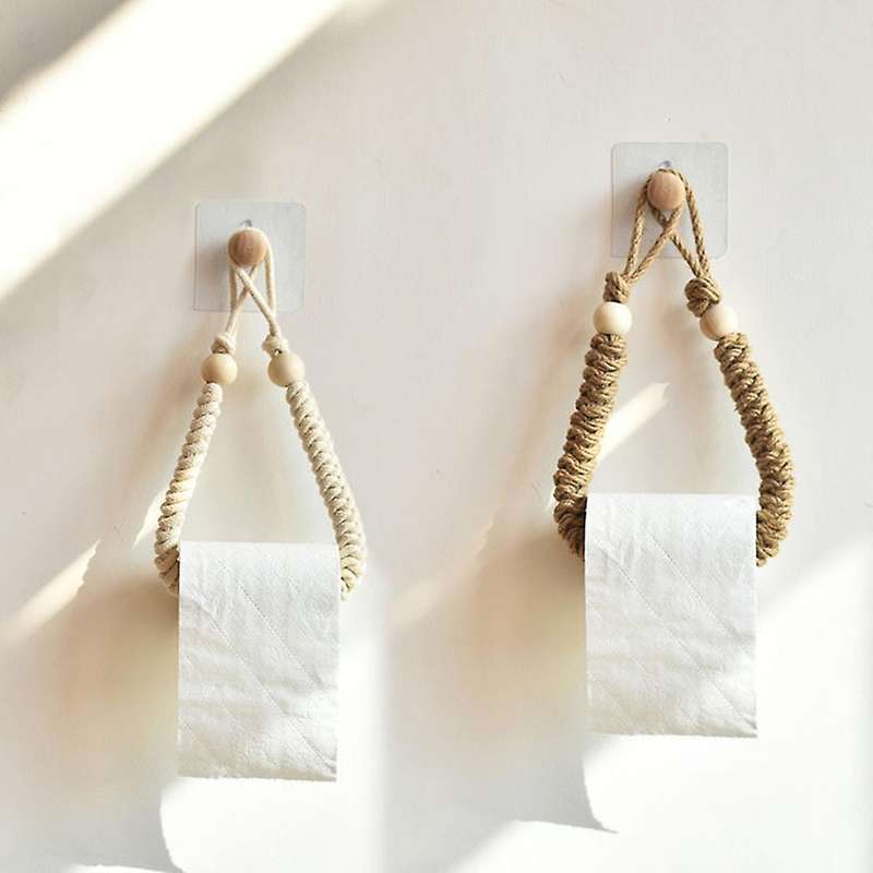 2pcs Toilet Paper Rack without Punching Hand-woven Roll Paper Rack B