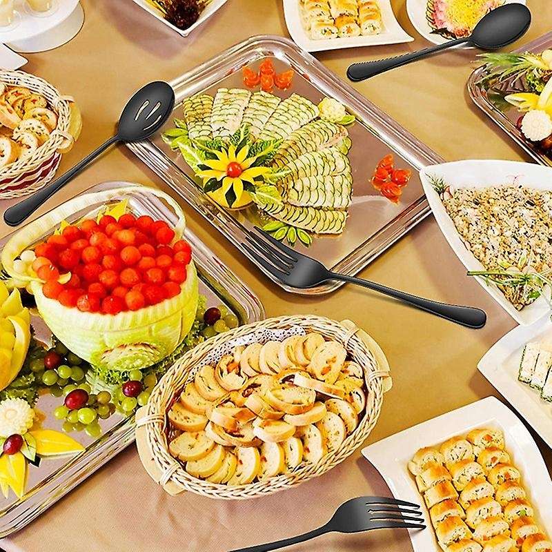 Stainless Steel Buffet Catering Party Spoons and Forks Set Black