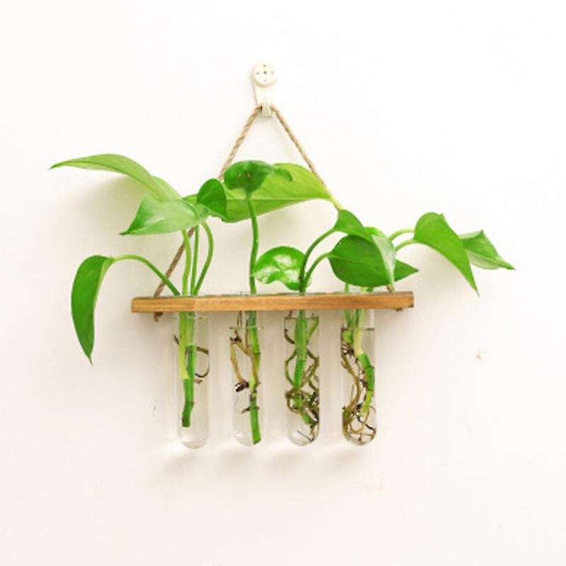 Modern Glass Tube Vase Wooden Frame Flower Pots Stand Desktop Decor-a