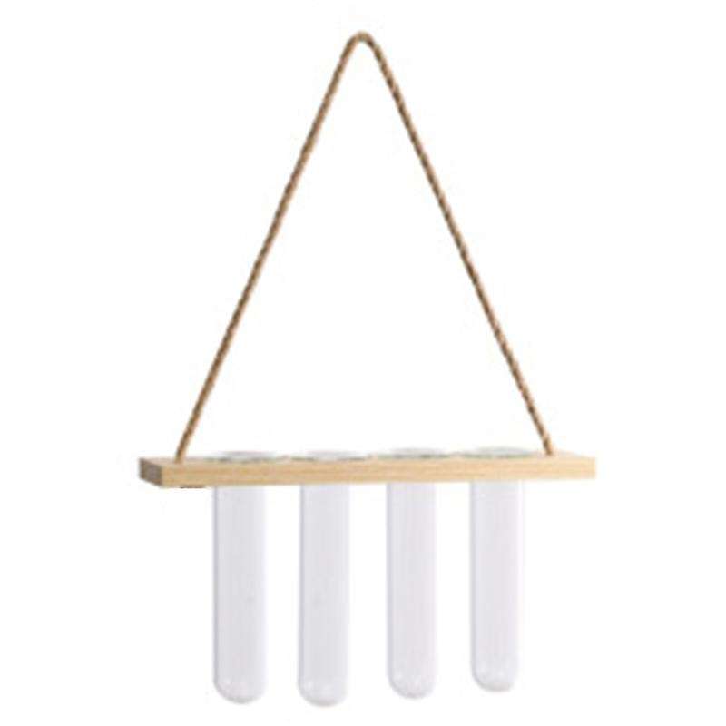 Modern Glass Tube Vase Wooden Frame Flower Pots Stand Desktop Decor-a