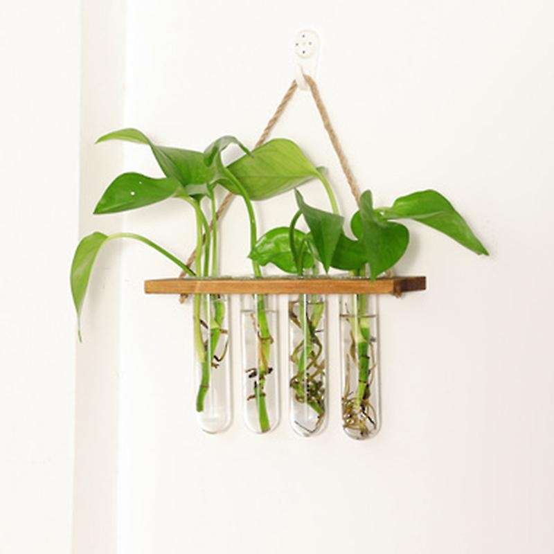 Modern Glass Tube Vase Wooden Frame Flower Pots Stand Desktop Decor-a