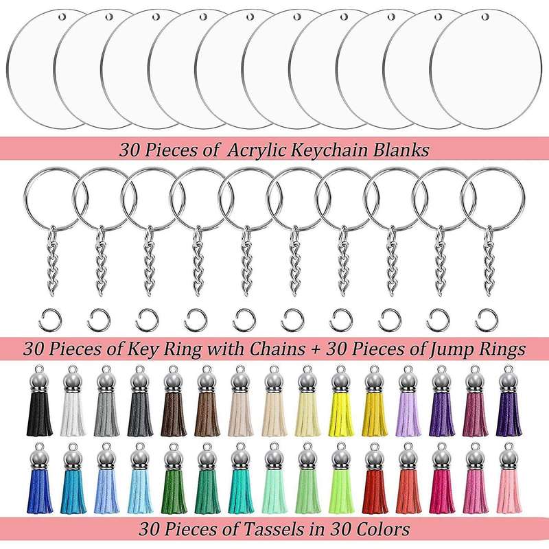 120pcs Ornament Blanks Kit Including Blanks, Tassels, Key Chain Rings