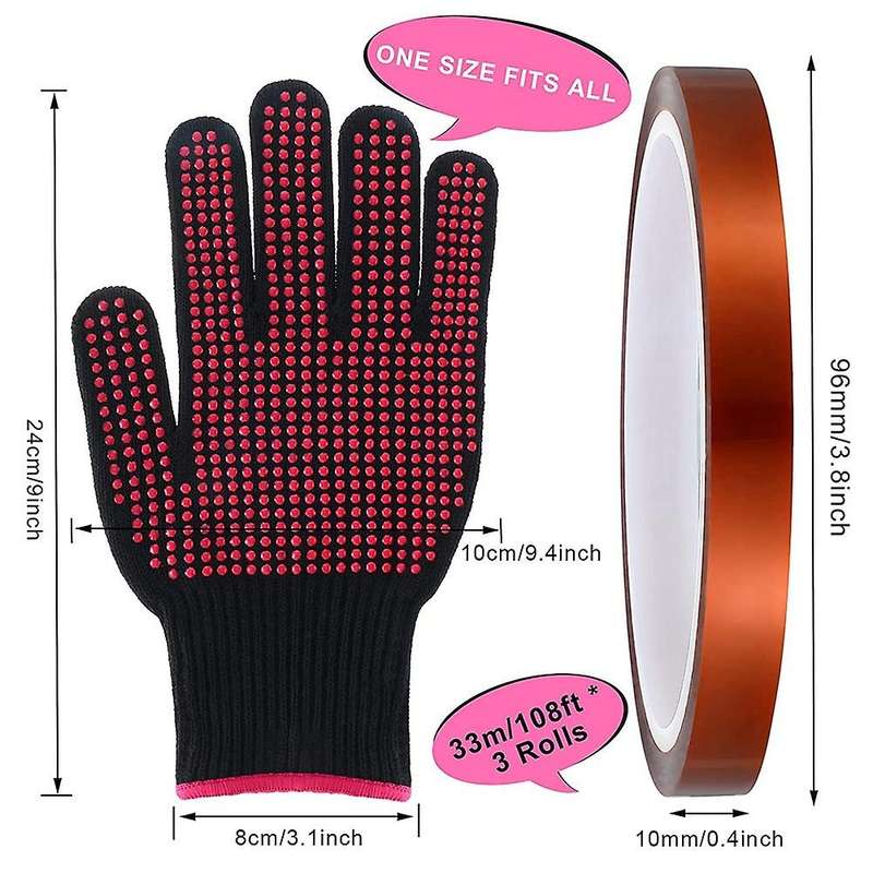 Heat Resistant Gloves and 3 Rolls 10mm X33m 108ft Heat Press Tape