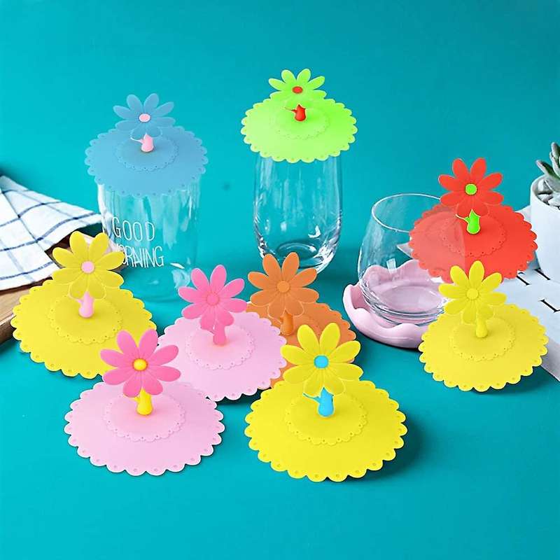 8 Pcs Silicon Cup Covers Anti-dust Glass Covers for Drinks Coffee Tea