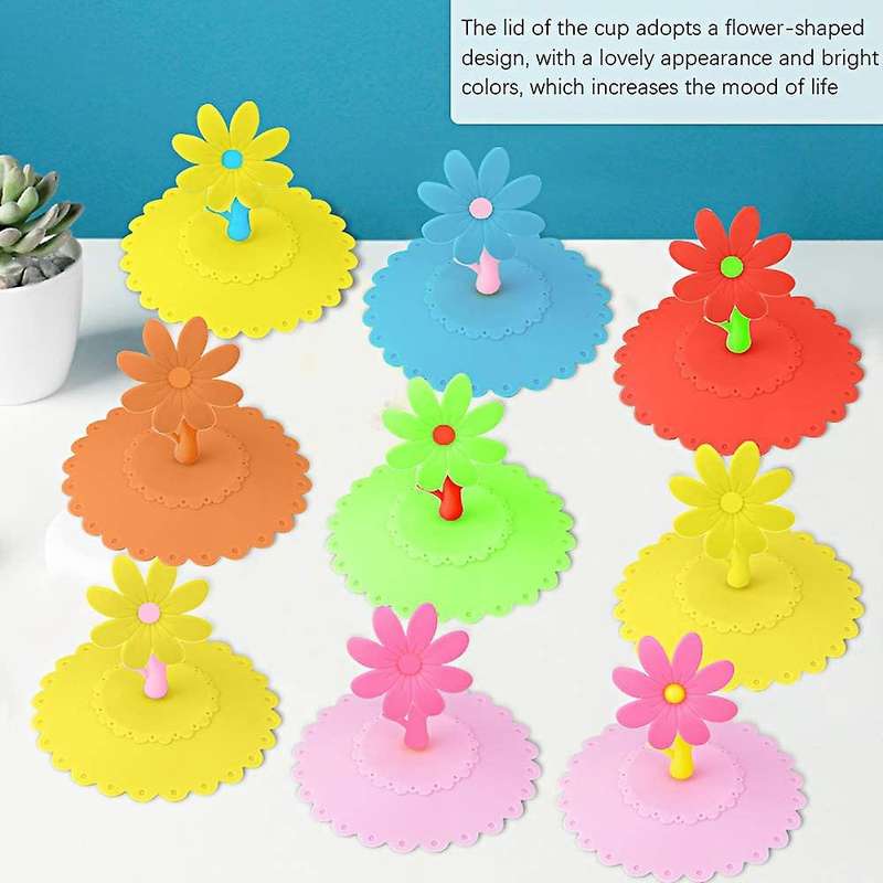 8 Pcs Silicon Cup Covers Anti-dust Glass Covers for Drinks Coffee Tea