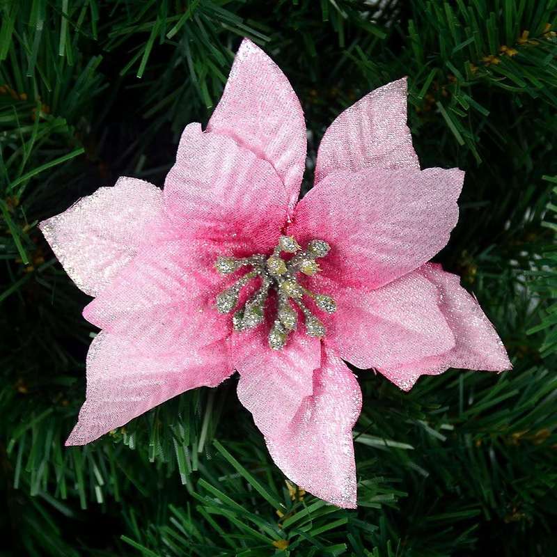 50 Pack Poinsettia Christmas Tree 5inch Artificial Decor Wreath(pink)