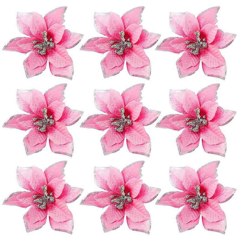50 Pack Poinsettia Christmas Tree 5inch Artificial Decor Wreath(pink)