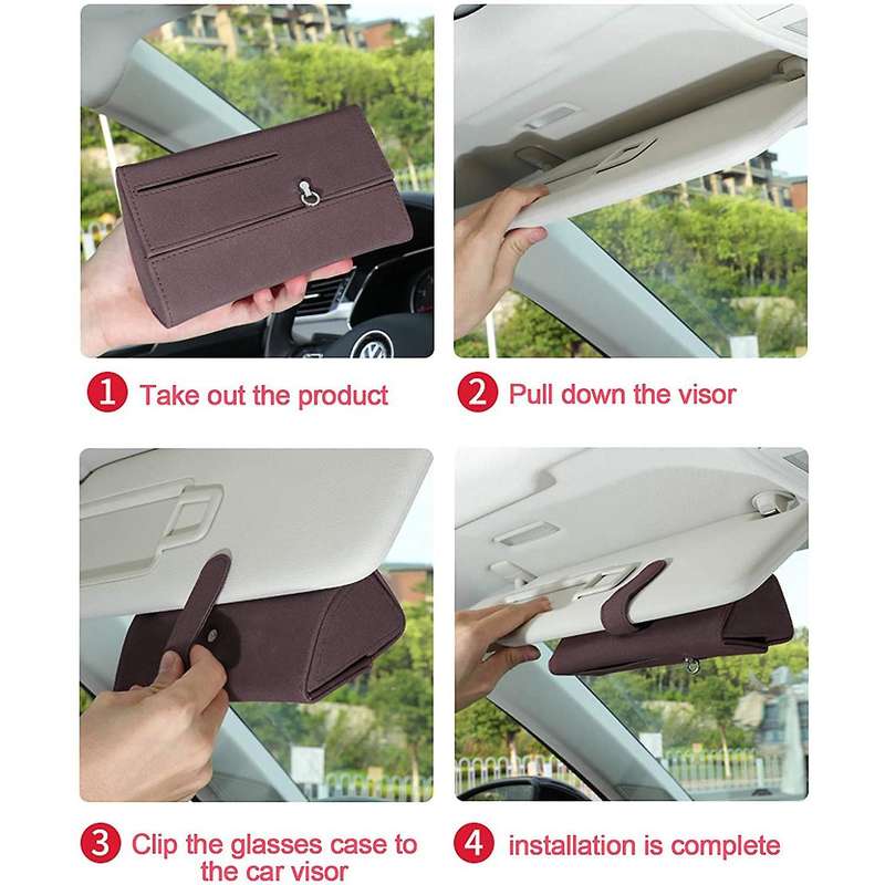 Universal Car Sunglass Holder, Eyeglasses Box Car Accessories (brown)