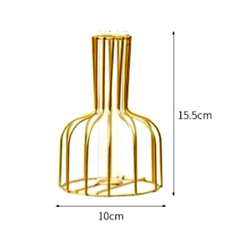 Plant Flower Vase Iron Geometric Glass Flower Vase with Metal Frame