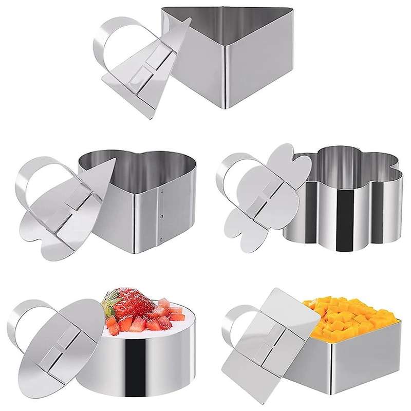 Mousse Cake Ring Set Of 5, Mini Food Salad, 5 Firm Tops (5 Shapes)