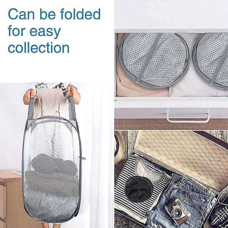 Folding Laundry Basket Mesh, Foldable Laundry Hamper, for Home Kids