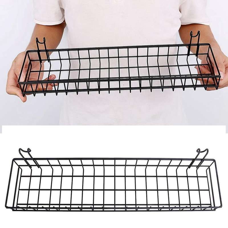 Hanging Basket for Wire Wall Grid Panel, 40x10x5cm, Black Painted