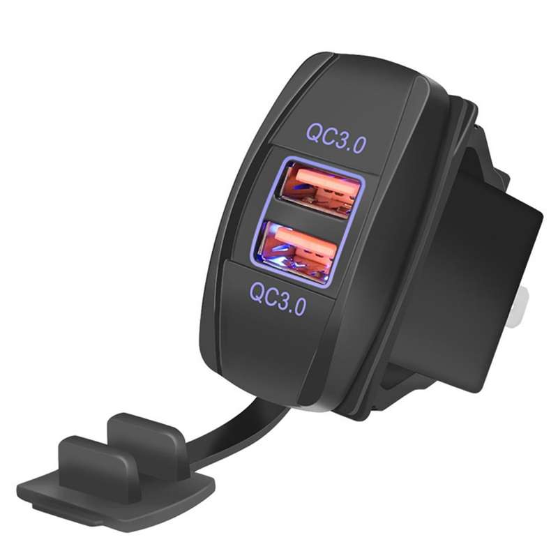 Boat Shaped with Aperture Double Qc3.0 Car Usb Charger Blue Light