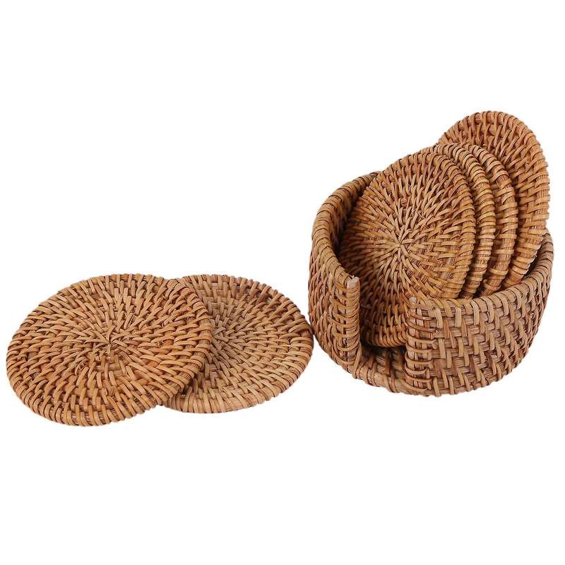6pcs/lot Creative Drink Coasters Set Rattan Weave Cup Mat Pad 8cm