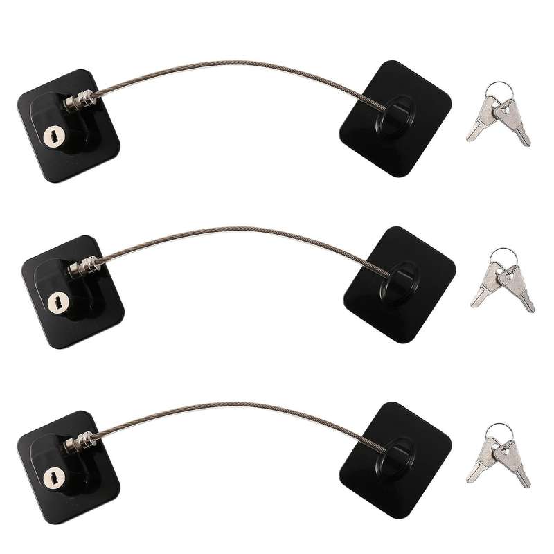 3 Pieces Freezer Lock Child Safety Cabinet Lock with Keys (black)