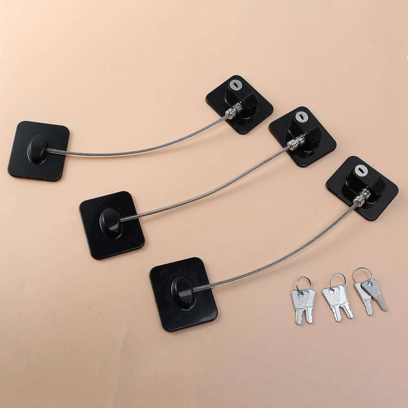 3 Pieces Freezer Lock Child Safety Cabinet Lock with Keys (black)
