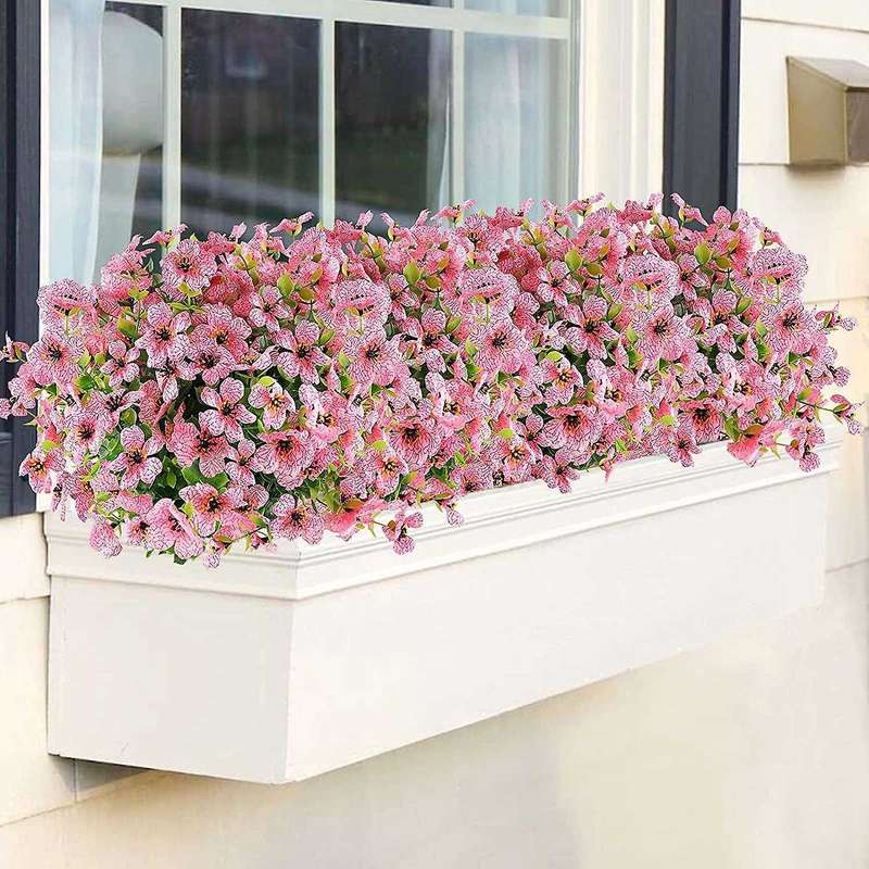 6 Bundles Artificial Flowers Uv Resistant Fake Plants Pink