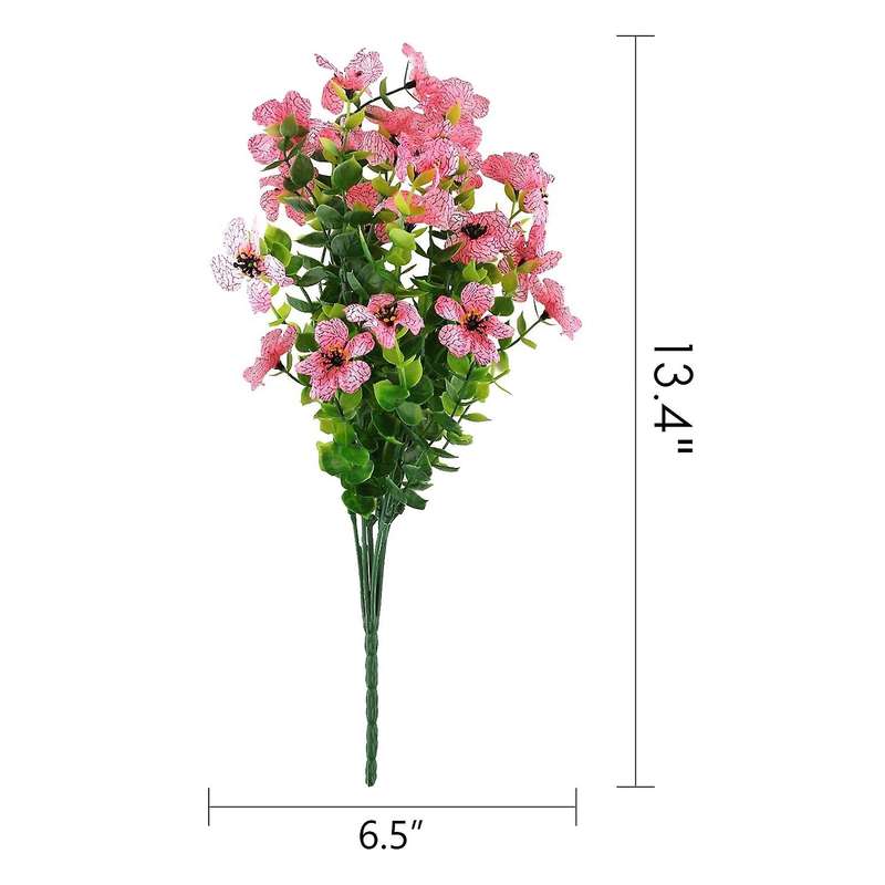 6 Bundles Artificial Flowers Uv Resistant Fake Plants Pink