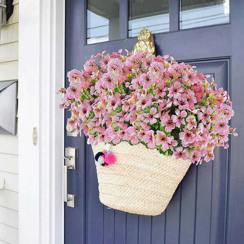 6 Bundles Artificial Flowers Uv Resistant Fake Plants Pink