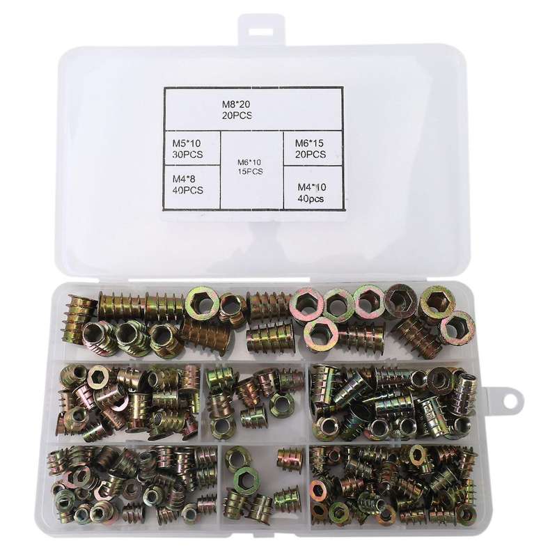 Threaded Inserts Nuts, Wood Insert Assortment Tool Kit, (165 Pcs)