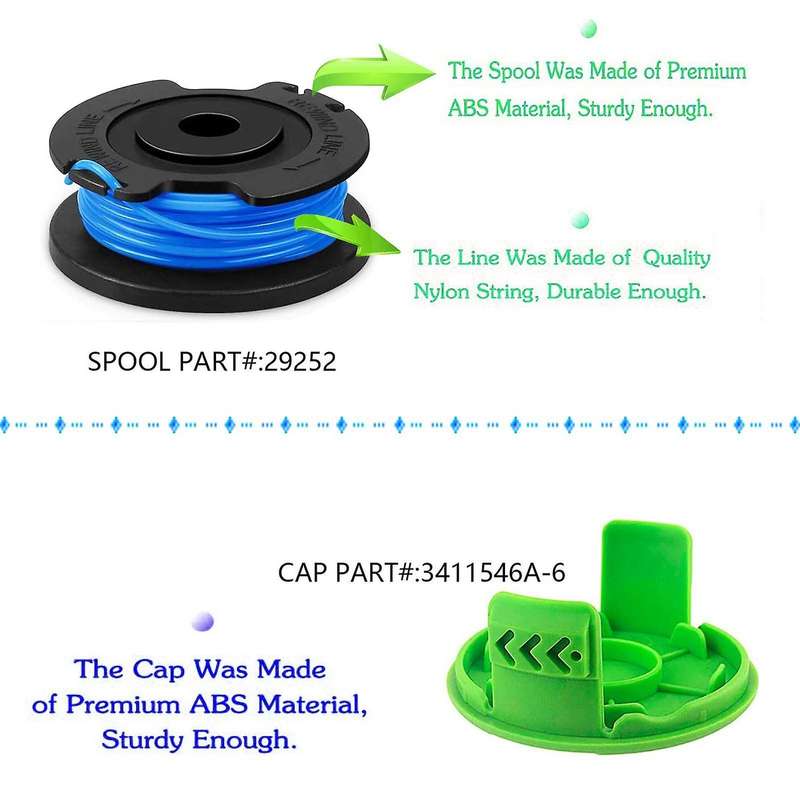 String Trimmer Spool Line for Greenworks 24v 40v 80v (8 Spool, 2 Cap)