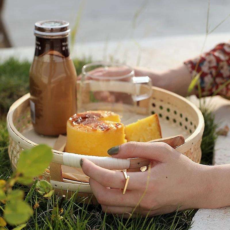 Rattan Serving Tray Round Plate Picnic Desserts Fruit Food Display
