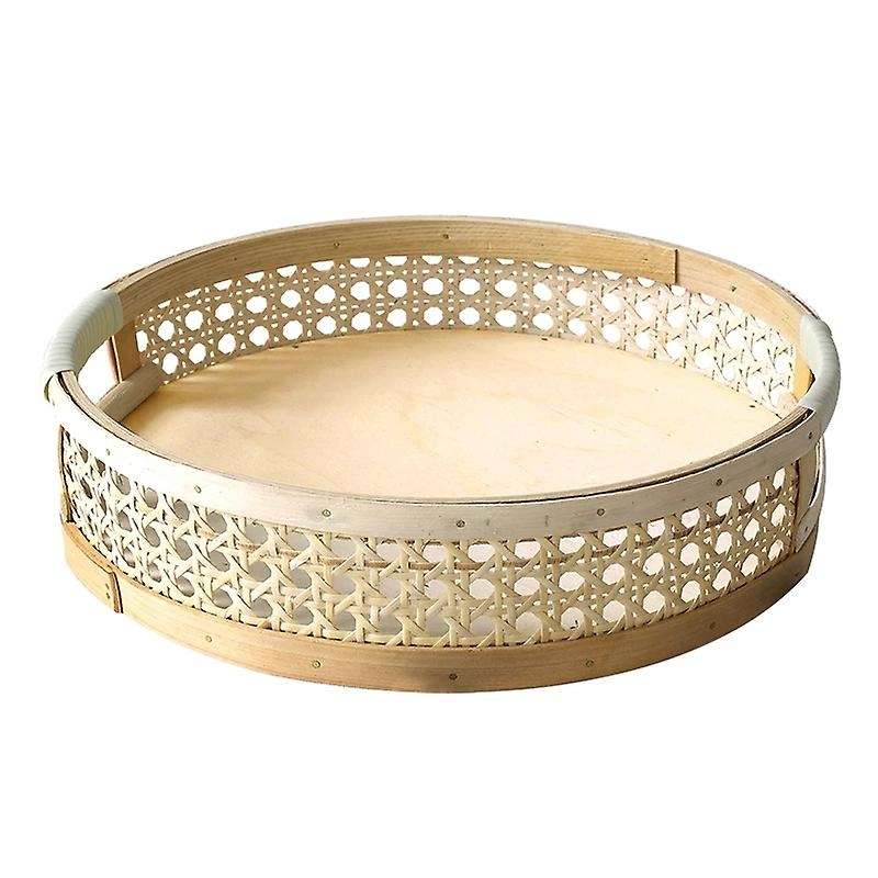 Rattan Serving Tray Round Plate Picnic Desserts Fruit Food Display