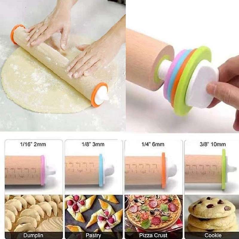 Adjustable Wood Rolling Pin with Removable Rings,dough Roller