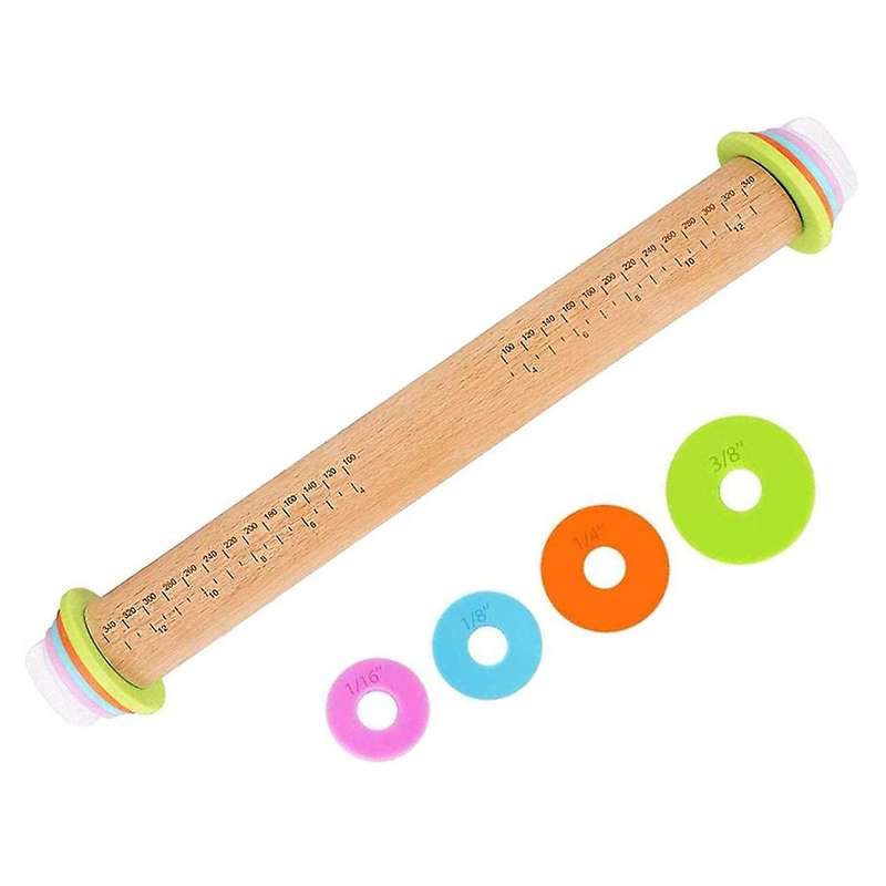 Adjustable Wood Rolling Pin with Removable Rings,dough Roller