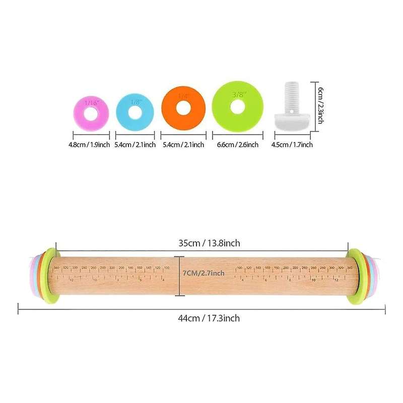 Adjustable Wood Rolling Pin with Removable Rings,dough Roller