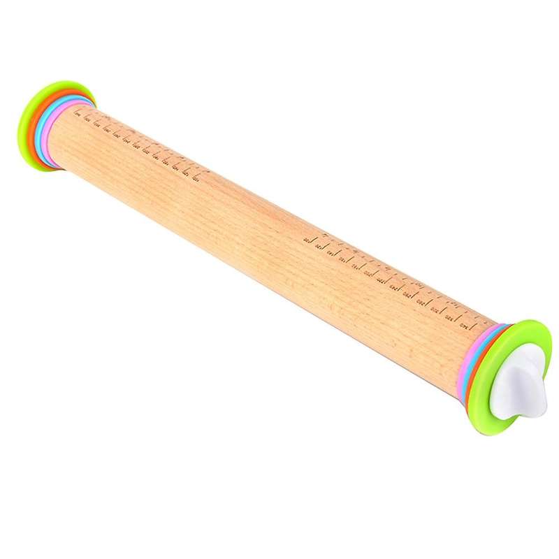 Adjustable Wood Rolling Pin with Removable Rings,dough Roller