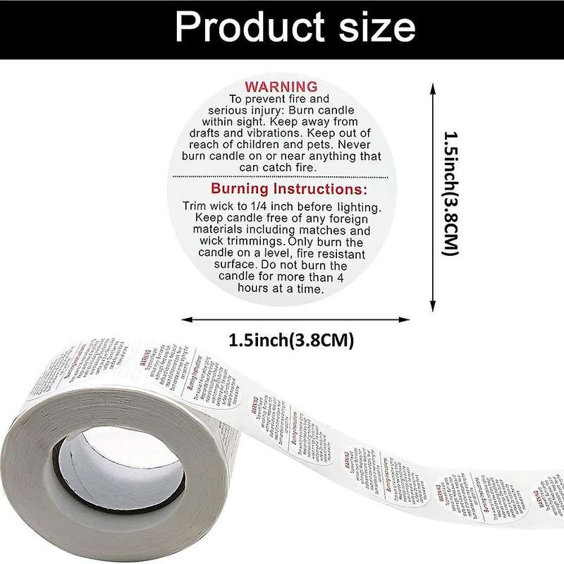 1500 Candle Warning Labels, 3.81cm Jar Stickers, for Candle Making
